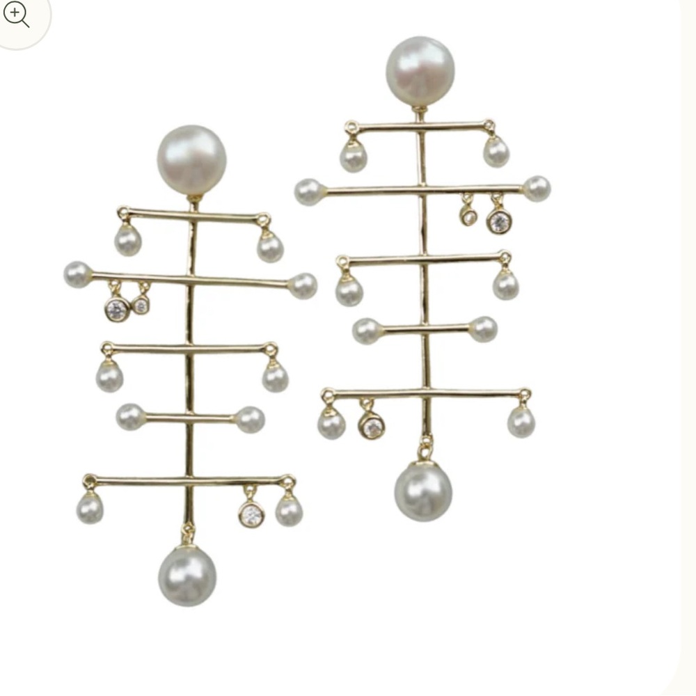 Nicola Bathie Emily Drops Gold and Pearl Earrings